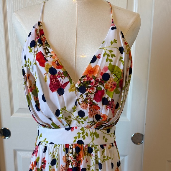 Rubber Ducky Floral Polka Dot Halter Style Maxi Dress Size L - Picture 2 of 10